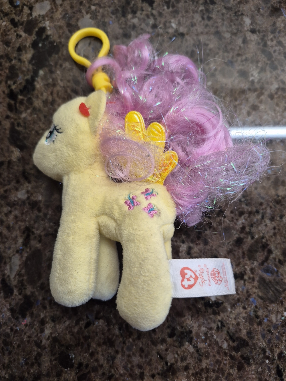 TY Sparkle Beanie Babies My‎ Little Pony FLUTTERSHY 4.5" Plush Bag Clip Toy